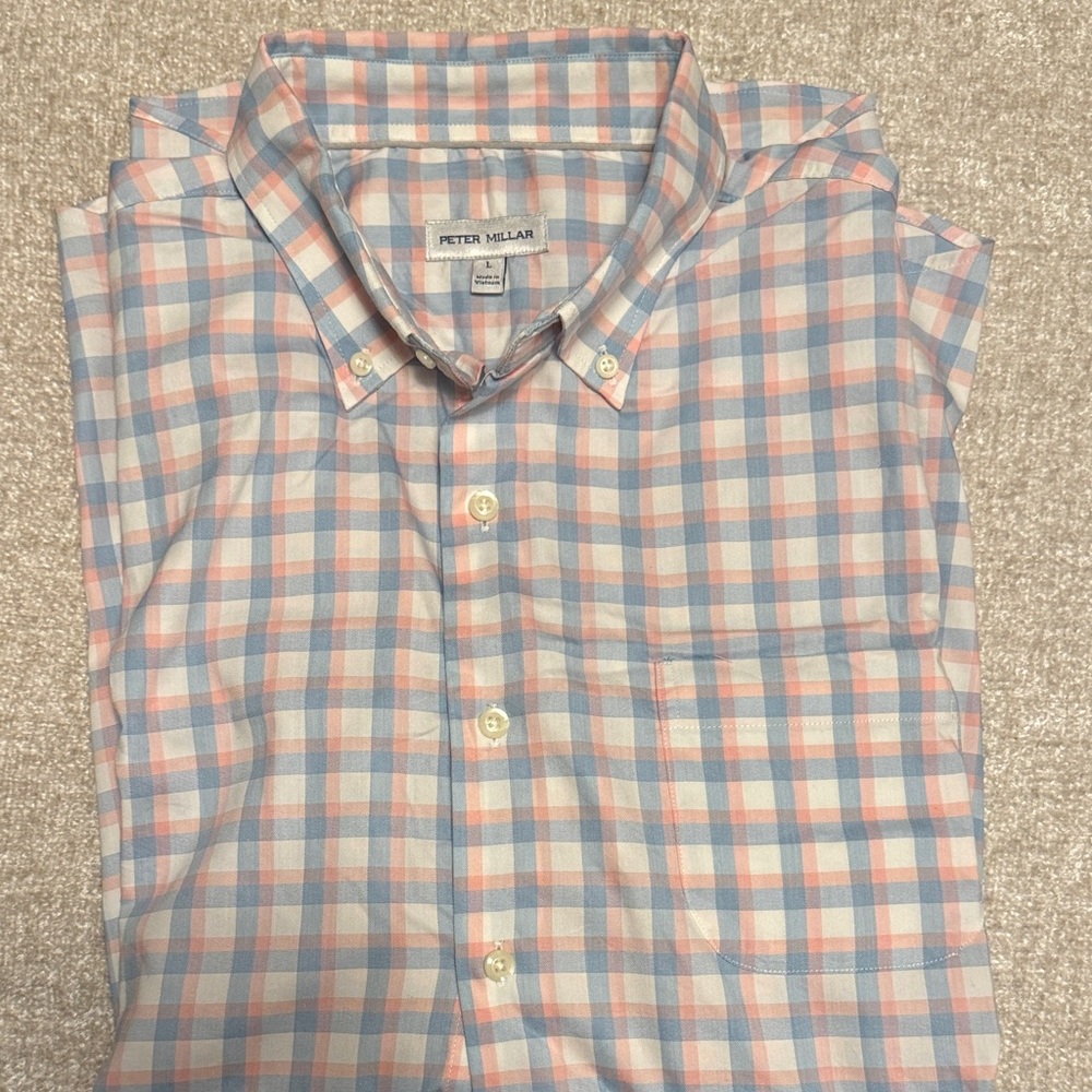 Peter Millar Men's Button-Down in Blue and Pink Check
